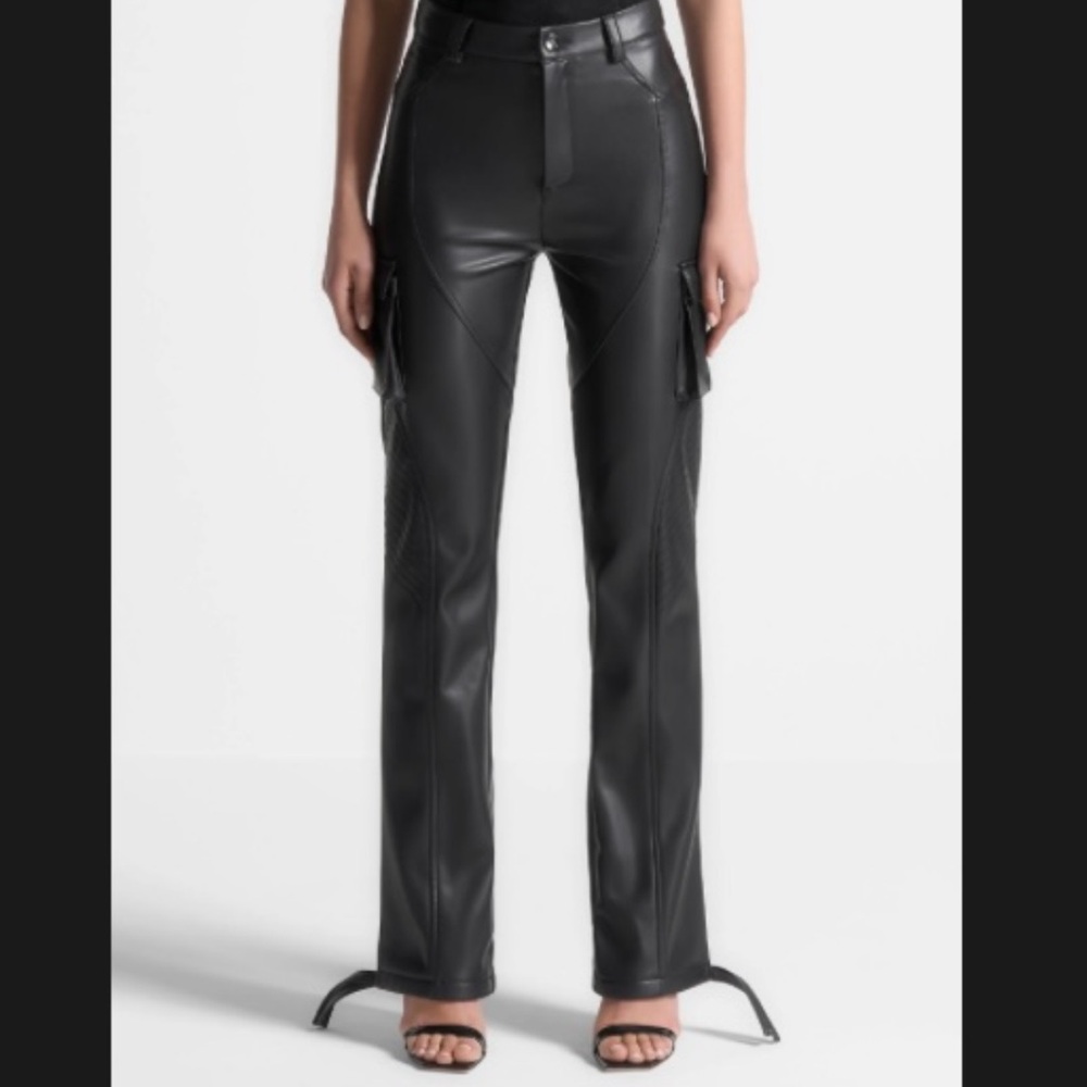 Elegant Black Straight Leg Leather Pants